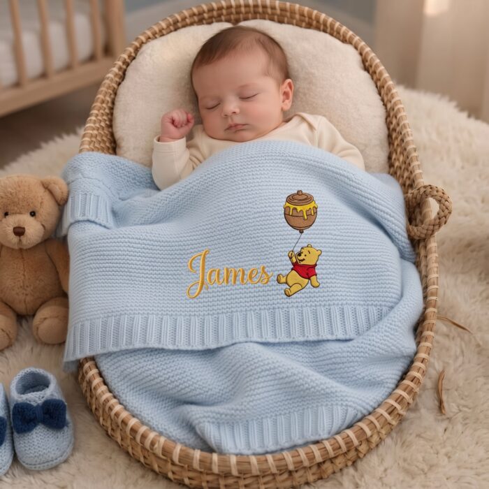 Custom Pooh Balloon Embroidered Baby Blanket, Personalized Name Disney Pooh Tigger Piglet Blanket, Gift For Newborn - Image 9