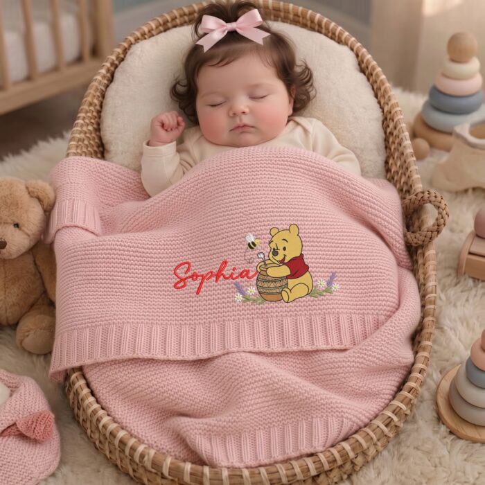 Custom Winnie the Pooh Embroidered Baby Blanket, Personalized Name Disney Honey Pooh Bear Blanket, Gift For Newborn - Image 7