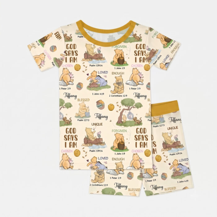 Personalized God Says I Am Bamboo Short Sleeved Pajamas and Shorts, Christian Baby Sleeper, Faith Based Baby Gift - Image 6