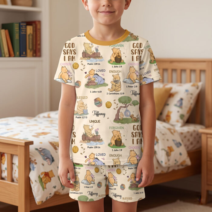 Personalized God Says I Am Bamboo Short Sleeved Pajamas and Shorts, Christian Baby Sleeper, Faith Based Baby Gift - Image 4