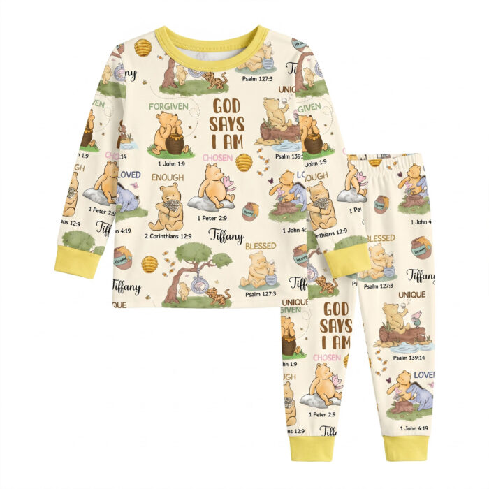 Personalized God Says I Am Bamboo Long Sleeved Pajamas, Christian Baby Sleeper, Faith Based Baby Gift - Image 2