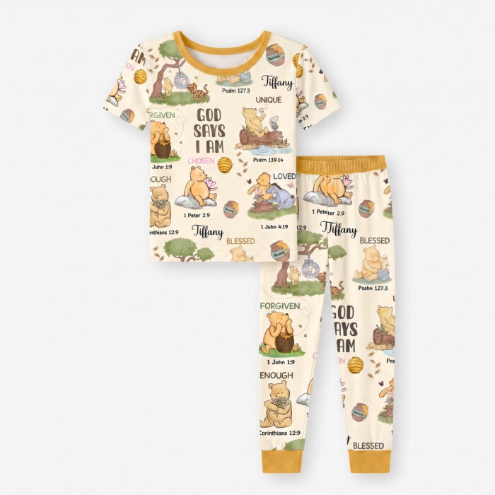 Personalized God Says I Am Bamboo Short Sleeved Pajamas, Christian Baby Sleeper, Faith Based Baby Gift - Image 2