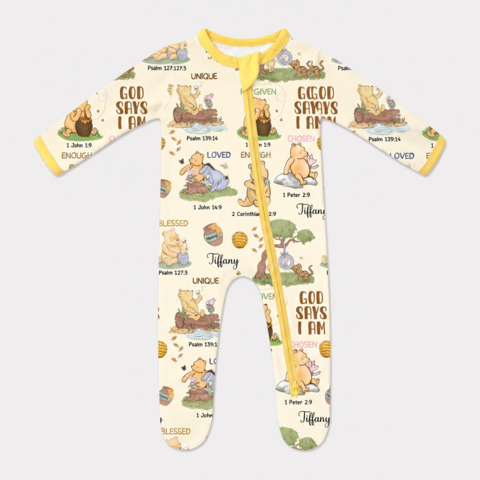 Personalized God Says I Am Bamboo Footie Zippy, Christian Baby Sleeper, Faith Based Baby Gift - Image 2