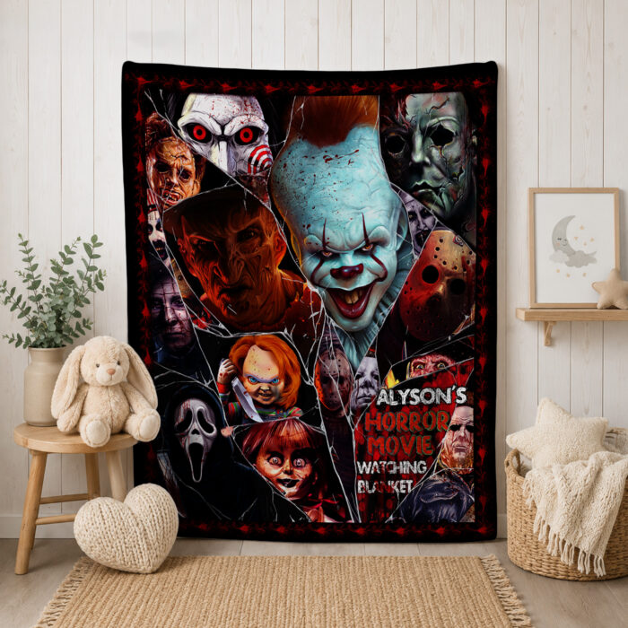 Personalized Horror Movie Blanket: Scary Character Throw, Halloween Decor - Image 2