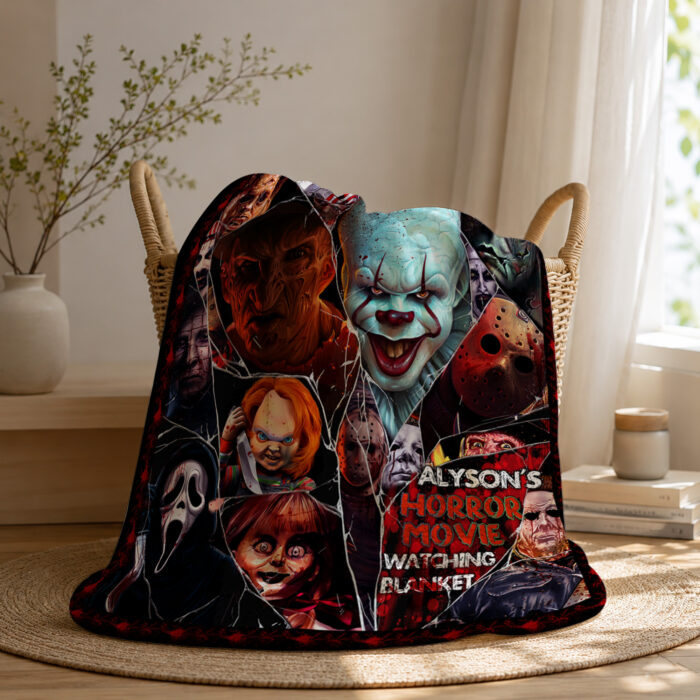Personalized Horror Movie Blanket: Scary Character Throw, Halloween Decor - Image 3