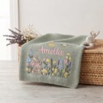 Personalized Embroidered Bunny Floral Baby Blanket, Custom Knit Baby Blanket with Name for Newborn, Gift for Baby, Keepsake Newborn Gift - Image 3