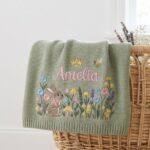 Personalized Embroidered Bunny Floral Baby Blanket, Custom Knit Baby Blanket with Name for Newborn, Gift for Baby, Keepsake Newborn Gift - Image 4