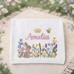 Personalized Embroidered Bunny Floral Baby Blanket, Custom Knit Baby Blanket with Name for Newborn, Gift for Baby, Keepsake Newborn Gift - Image 6