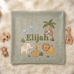 Personalized Embroidered Lion Baby Blanket Name - Custom Name Knit Giraffe Safari Newborn Gift, Gift for Baby Boy, Welcome Baby Blanket - Image 4