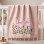 Custom Embroidered Name Blanket with Butterflies and Wildflowers for Newborn, Welcome Baby Blanket, Nursery Keepsake, Newborn Gift For Baby
