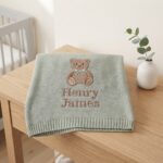 Personalized Embroidered Teddy Bear Baby Blanket with Name - Custom Knit Newborn Gift, Gift For Baby, Nursery Keepsake, Newborn Gift - Image 3