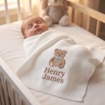 Personalized Embroidered Teddy Bear Baby Blanket with Name - Custom Knit Newborn Gift, Gift For Baby, Nursery Keepsake, Newborn Gift - Image 5
