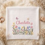 Custom Embroidered Name Blanket with Butterflies and Wildflowers for Newborn, Welcome Baby Blanket, Nursery Keepsake, Newborn Gift For Baby - Image 3