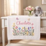 Custom Embroidered Name Blanket with Butterflies and Wildflowers for Newborn, Welcome Baby Blanket, Nursery Keepsake, Newborn Gift For Baby - Image 6