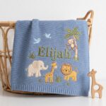 Personalized Embroidered Lion Baby Blanket Name - Custom Name Knit Giraffe Safari Newborn Gift, Gift for Baby Boy, Welcome Baby Blanket - Image 5
