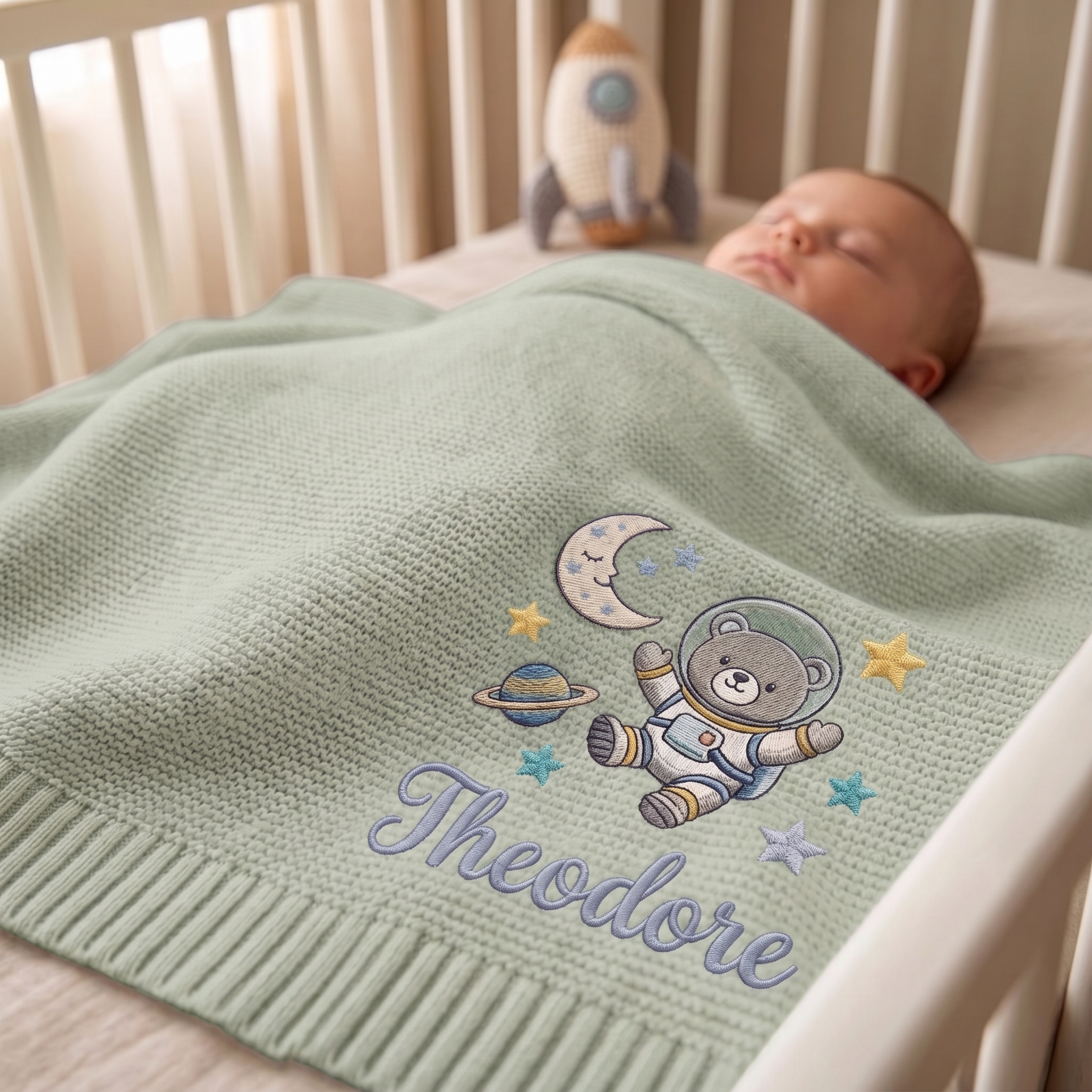 Custom Embroidered Name Blanket with Science for Newborn, Welcome Baby Blanket, Nursery Keepsake, Newborn Gift For Baby - Image 1