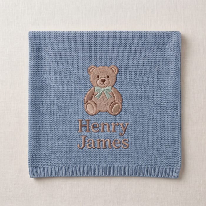 Personalized Embroidered Teddy Bear Baby Blanket with Name - Custom Knit Newborn Gift, Gift For Baby, Nursery Keepsake, Newborn Gift - Image 6