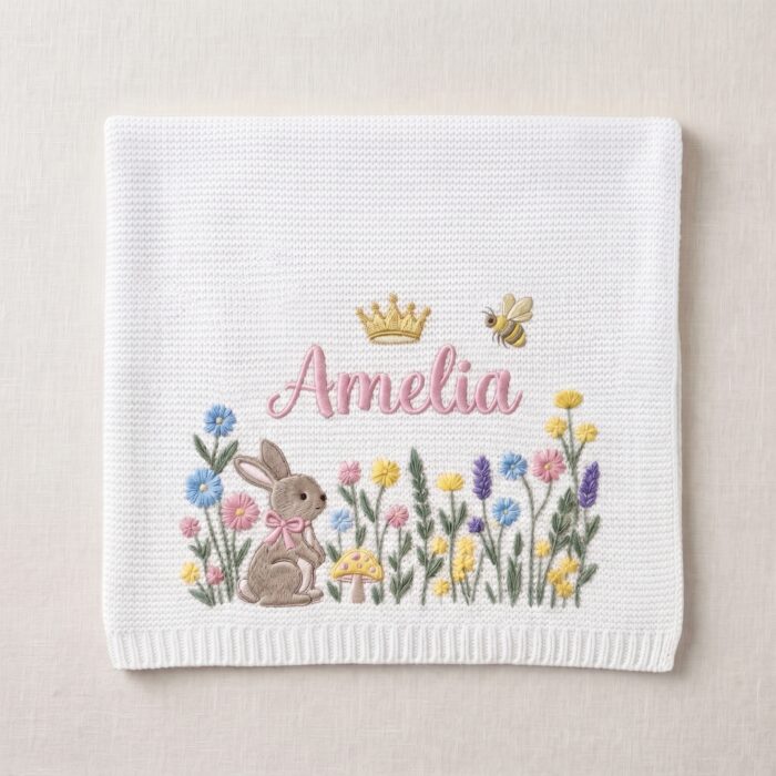 Personalized Embroidered Bunny Floral Baby Blanket, Custom Knit Baby Blanket with Name for Newborn, Gift for Baby, Keepsake Newborn Gift - Image 7