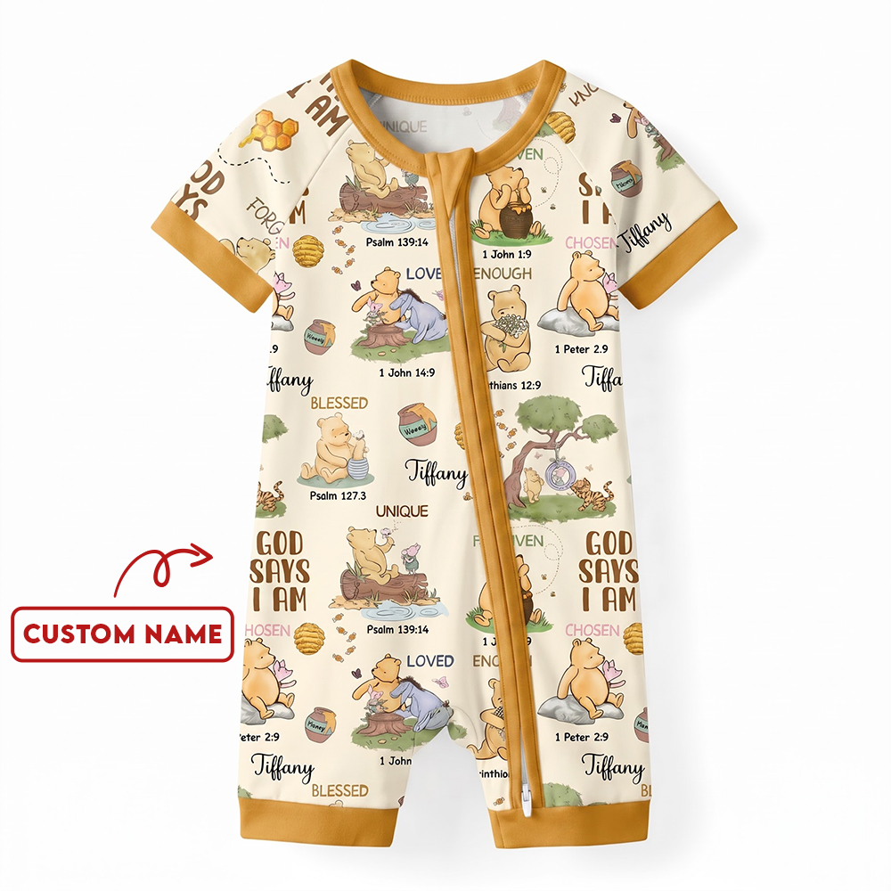 Personalized God Says I Am Bamboo Shorty Zippy, Christian Baby Sleeper, Faith Based Baby Gift - Image 1