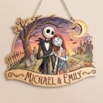 Personalized Jack and Sally Wooden Sign, Custom Nightmare Before Christmas Couple Wall Art, Halloween Anniversary Gift for Husband Wife