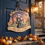 Personalized Jack and Sally Wooden Sign, Custom Nightmare Before Christmas Couple Wall Art, Halloween Anniversary Gift for Husband Wife - Image 2