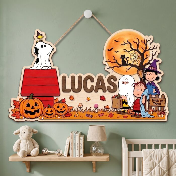 Personalized Halloween Pumpkin Patch Name Sign | Custom Snoopy Wooden Wall Decor | It's the Great Pumpkin Charlie Brown Kids Room Plaque | Seasonal Autumn Decor - Image 2