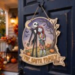 Custom Family Name Wood Sign - Nightmare Before Christmas Door Hanger, Jack and Sally Layered Wood Art, Spooky Halloween Decor - Image 6