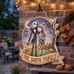 Custom Family Name Wood Sign - Nightmare Before Christmas Door Hanger, Jack and Sally Layered Wood Art, Spooky Halloween Decor - Image 7