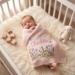 Custom Embroidered Name Blanket with Butterflies and Wildflowers for Newborn, Welcome Baby Blanket, Nursery Keepsake, Newborn Gift For Baby - Image 7