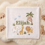 Personalized Embroidered Lion Baby Blanket Name - Custom Name Knit Giraffe Safari Newborn Gift, Gift for Baby Boy, Welcome Baby Blanket - Image 6