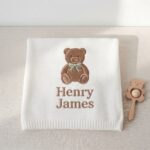Personalized Embroidered Teddy Bear Baby Blanket with Name - Custom Knit Newborn Gift, Gift For Baby, Nursery Keepsake, Newborn Gift - Image 7