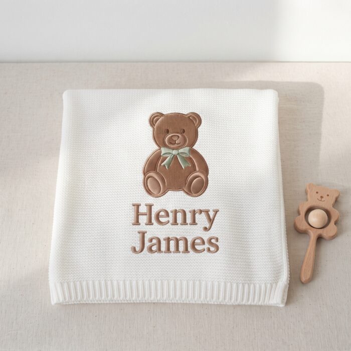Personalized Embroidered Teddy Bear Baby Blanket with Name - Custom Knit Newborn Gift, Gift For Baby, Nursery Keepsake, Newborn Gift - Image 7