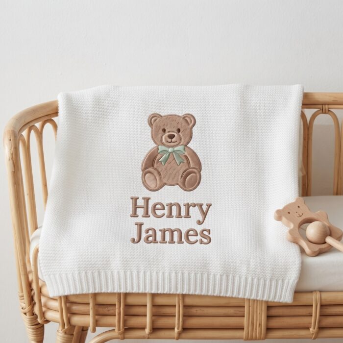 Personalized Embroidered Teddy Bear Baby Blanket with Name - Custom Knit Newborn Gift, Gift For Baby, Nursery Keepsake, Newborn Gift - Image 8