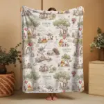 Personalized Classic Winnie the Pooh Baby Blanket, Custom Name Hundred Acre Wood Nursery Decor, Vintage Pooh and Friends Minky Blanket