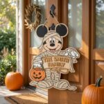 Personalized Spooky Mickey Mouse Door Hanger, Cute Halloween Ghost Sign, Mickey Halloween Decor with Pumpkin - Image 2