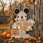 Personalized Spooky Mickey Mouse Door Hanger, Cute Halloween Ghost Sign, Mickey Halloween Decor with Pumpkin