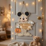 Personalized Spooky Mickey Mouse Door Hanger, Cute Halloween Ghost Sign, Mickey Halloween Decor with Pumpkin - Image 5