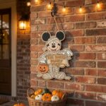Personalized Spooky Mickey Mouse Door Hanger, Cute Halloween Ghost Sign, Mickey Halloween Decor with Pumpkin - Image 3