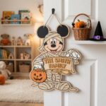 Personalized Spooky Mickey Mouse Door Hanger, Cute Halloween Ghost Sign, Mickey Halloween Decor with Pumpkin - Image 4