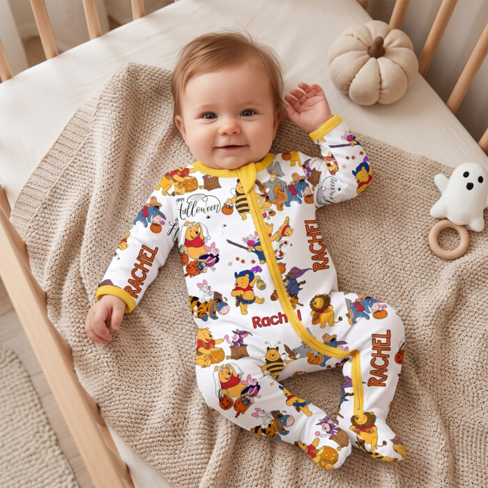 Personalized Halloween Winnie-the-Pooh Bamboo Footie Zippy, Halloween Baby Sleeper, Faith Based Baby Gift - Image 3