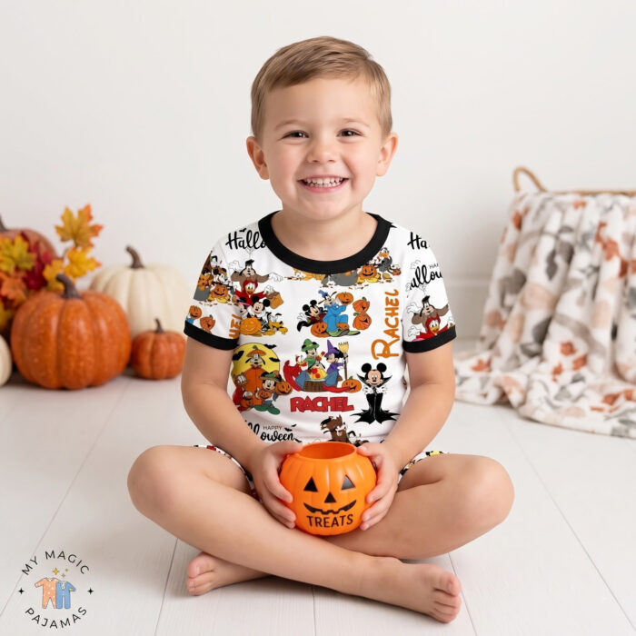 Personalized Halloween Mickey Bamboo Short Sleeved Pajamas and Shorts, Halloween Baby Sleeper, Faith Based Baby Gift - Image 3