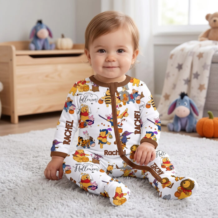 Personalized Halloween Winnie-the-Pooh Bamboo Footie Zippy, Halloween Baby Sleeper, Faith Based Baby Gift - Image 4