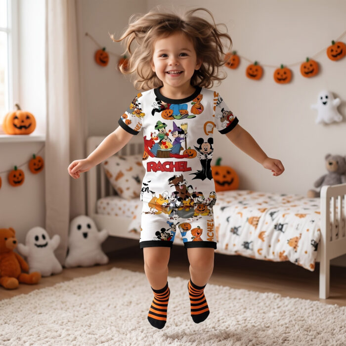 Personalized Halloween Mickey Bamboo Short Sleeved Pajamas and Shorts, Halloween Baby Sleeper, Faith Based Baby Gift - Image 5