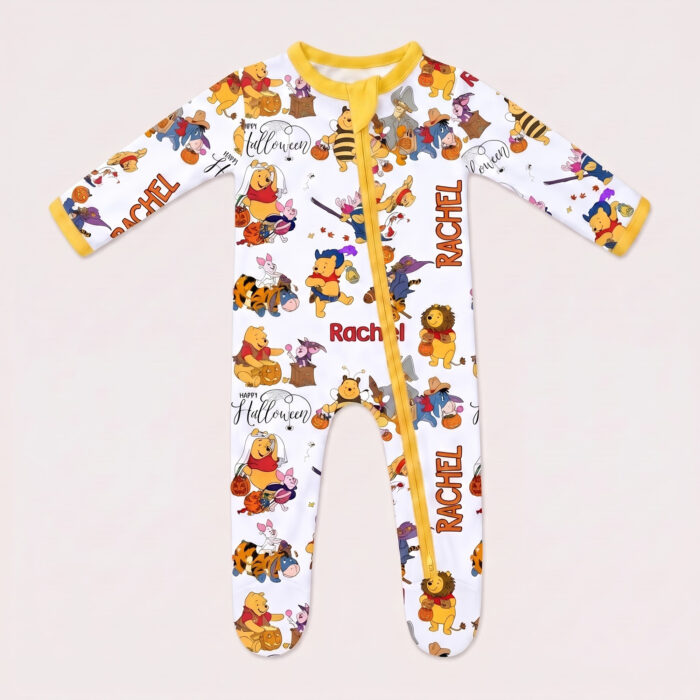 Personalized Halloween Winnie-the-Pooh Bamboo Footie Zippy, Halloween Baby Sleeper, Faith Based Baby Gift - Image 6