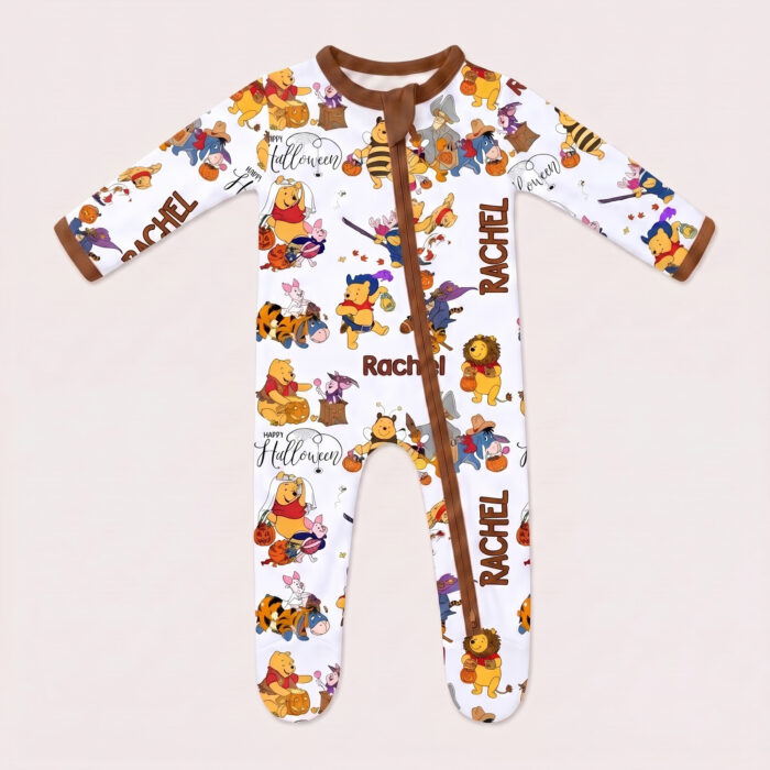 Personalized Halloween Winnie-the-Pooh Bamboo Footie Zippy, Halloween Baby Sleeper, Faith Based Baby Gift - Image 2