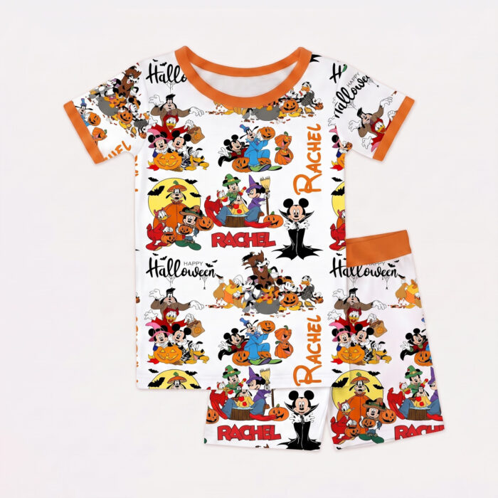 Personalized Halloween Mickey Bamboo Short Sleeved Pajamas and Shorts, Halloween Baby Sleeper, Faith Based Baby Gift - Image 2