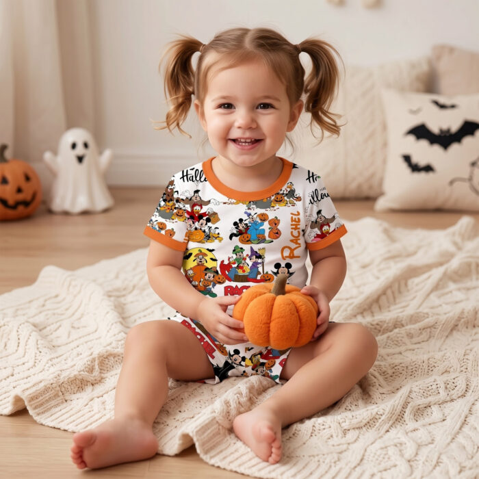 Personalized Halloween Mickey Bamboo Short Sleeved Pajamas and Shorts, Halloween Baby Sleeper, Faith Based Baby Gift - Image 7