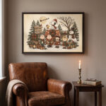 Vintage Snoopy & Friends Christmas Framed Canvas with Espresso Frame, Winter Holiday Wall Art, Framed Matte Canvas Print - Image 3