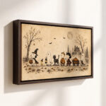 Vintage Snoopy & Friends Halloween Framed Canvas with Espresso Frame, Trick or Treat Spooky Autumn Wall Art, Framed Matte Canvas Print - Image 2