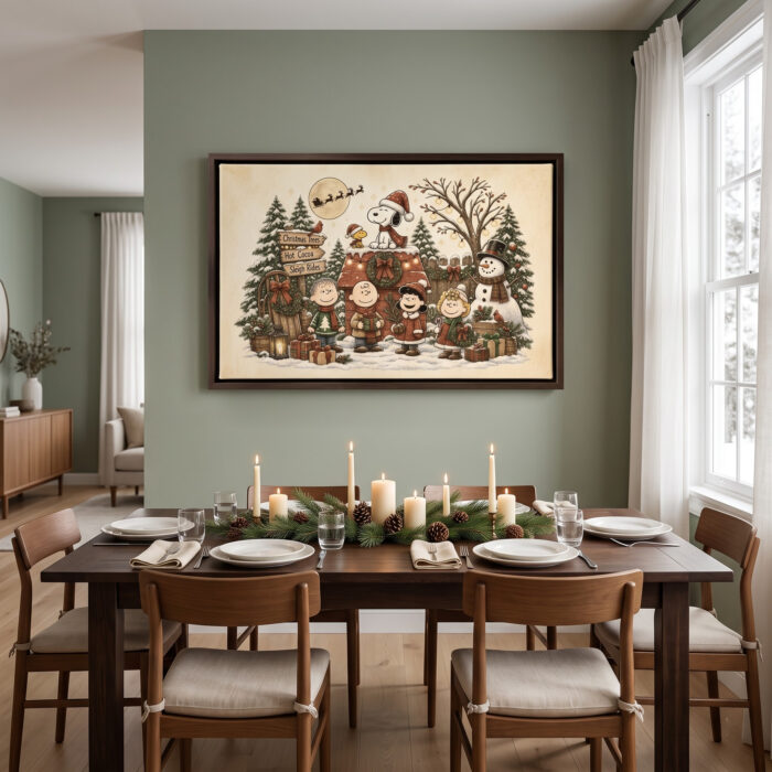 Vintage Snoopy & Friends Christmas Framed Canvas with Espresso Frame, Winter Holiday Wall Art, Framed Matte Canvas Print - Image 4